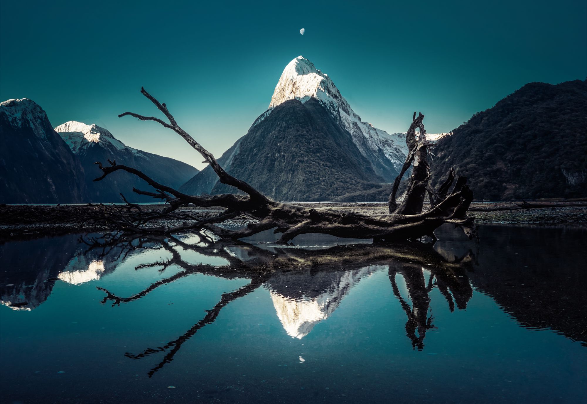 Trey Ratcliff, Landscape, Mountain, Moon, Reflection Wallpaper