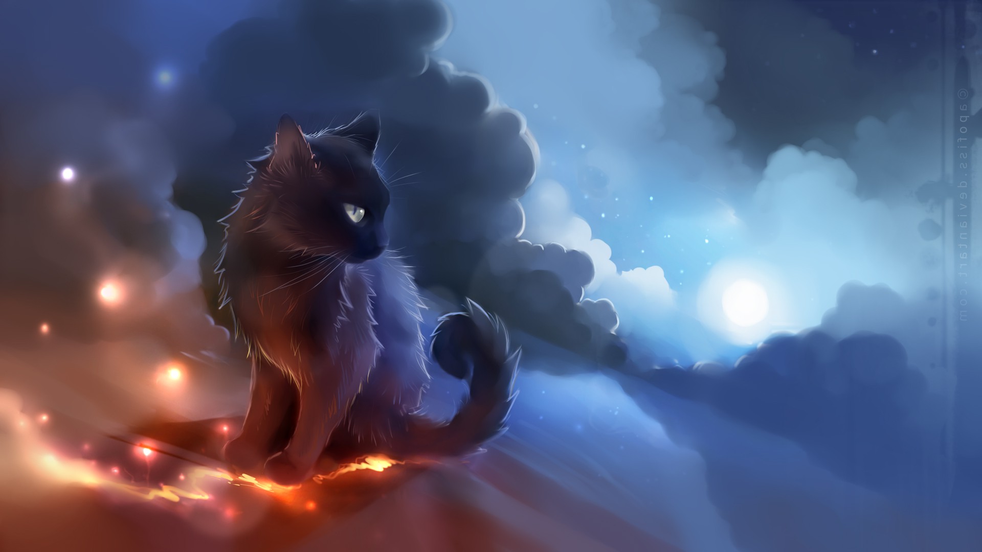 artwork Cat  Anime  Glowing Clouds Apofiss Wallpapers  