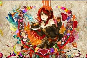 rose, Orange (fruit), Women, Anime, Cakes, Hearts, Colorful, Flowers, Original Characters, Redhead, Anime Girls, Snyp