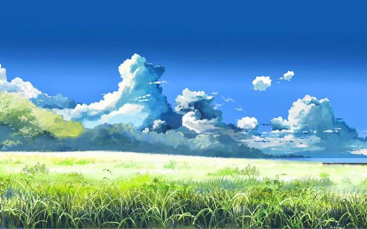 5 Centimeters Per Second, Makoto Shinkai, Field, Landscape, Clouds, Artwork HD Wallpaper Desktop Background