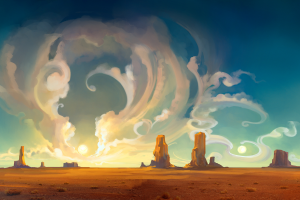 artwork, Digital Art, Desert, Landscape, Nature, Clouds, Mesa, Sky