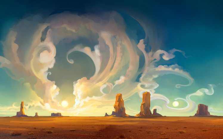 artwork, Digital Art, Desert, Landscape, Nature, Clouds, Mesa, Sky HD Wallpaper Desktop Background