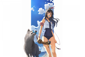 anime, Swimwear, Wolf, Sword, Anime Girls
