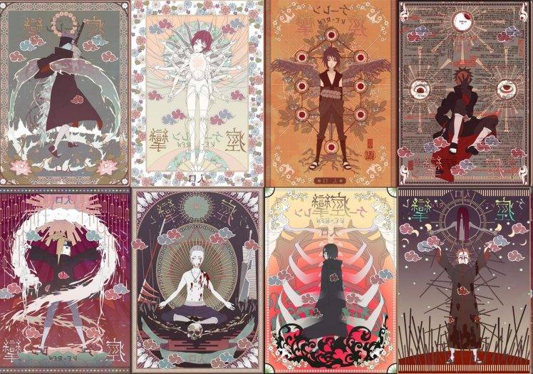 Naruto Shippuuden, Anime, Manga, Akatsuki, Tobi, Uchiha Sasuke, Sasori, Hoshigaki Kisame, Uchiha Itachi, Hidan, Deidara, Pein, Cards HD Wallpaper Desktop Background