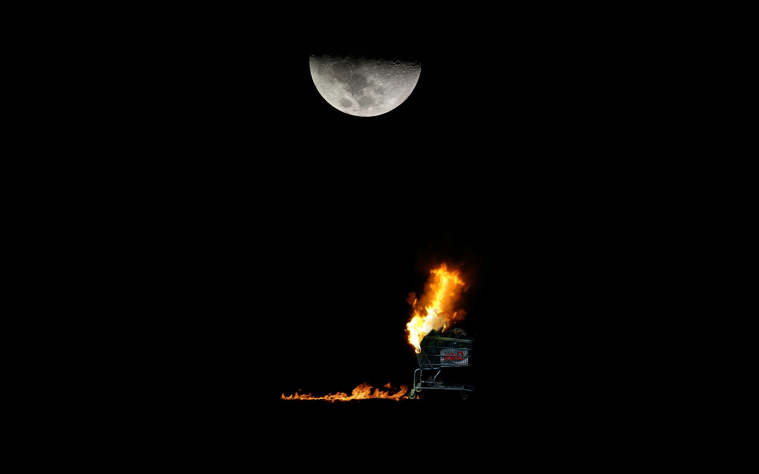 night, Abstract, Moon, Fire Wallpaper