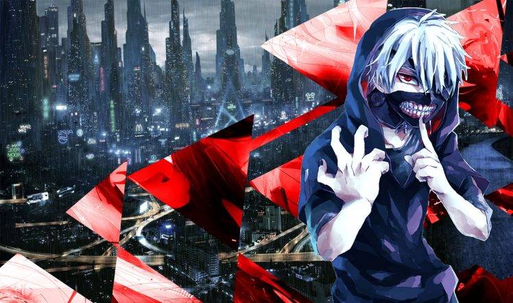 Tokyo Ghoul, Kaneki Ken, Blue, Red, Abstract, Anime HD Wallpaper Desktop Background