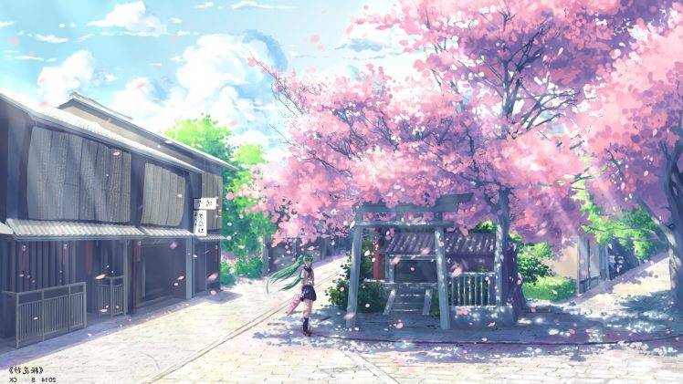 anime, Hatsune Miku, Vocaloid, Cherry Blossom HD Wallpaper Desktop Background