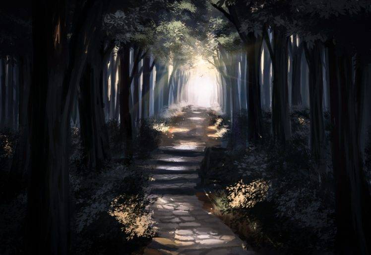anime, Forest, Landscape, Trees, Path HD Wallpaper Desktop Background