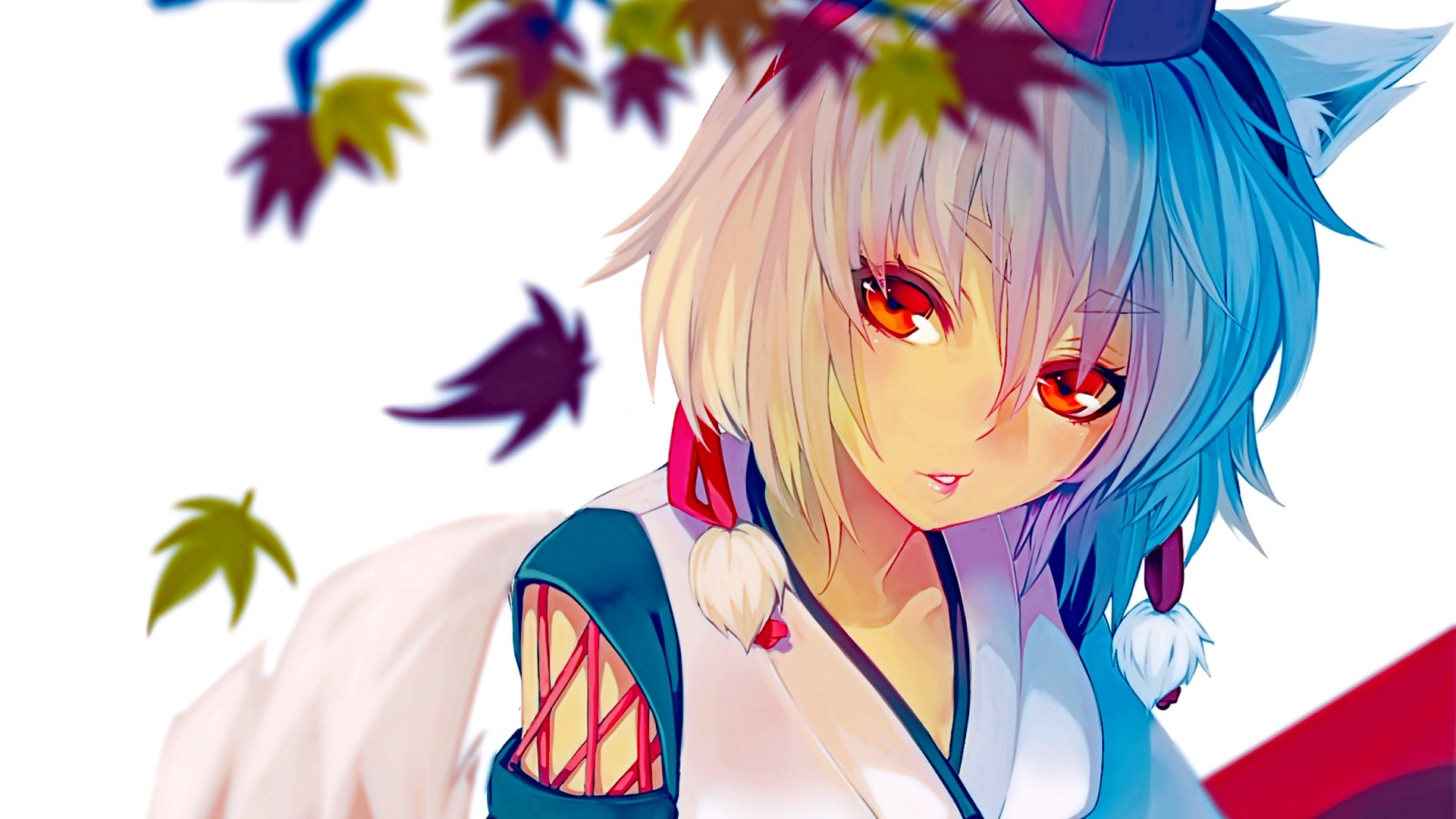 red Eyes, Leaves, Short Hair, Touhou, Nekomimi, Anime Girls, Inubashiri Momiji, Wolf Girls Wallpaper