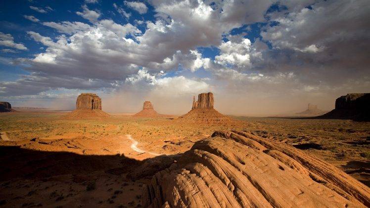 landscape, Rock, Mountain, Desert, Monument Valley, Road, Rock Formation, Clouds HD Wallpaper Desktop Background