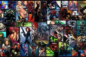 Black Widow, Spider Man, Deadpool, Silver Surfer, Hulk, Superman, Green Lantern, Wolverine, Batman, Captain America, Supergirl, Wonder Woman, DC Comics