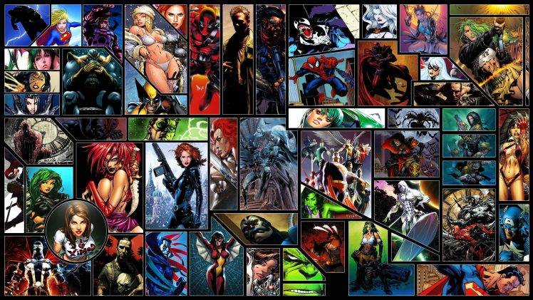 Black Widow, Spider Man, Deadpool, Silver Surfer, Hulk, Superman, Green Lantern, Wolverine, Batman, Captain America, Supergirl, Wonder Woman, DC Comics HD Wallpaper Desktop Background