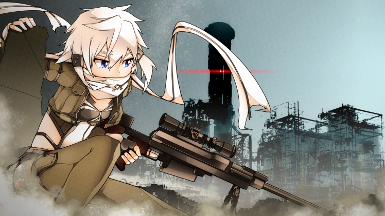 Sword Art Online, Gun Gale Online, Asada Shino, Blue Hair, Blue Eyes, Anime HD Wallpaper Desktop Background