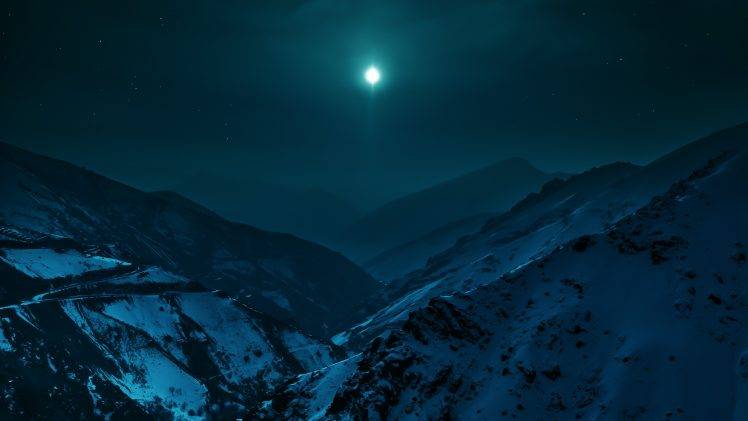 landscape, Moon, Mountain HD Wallpaper Desktop Background