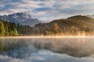 nature, Mountain, Lake, Reflection, Mist, Landscape