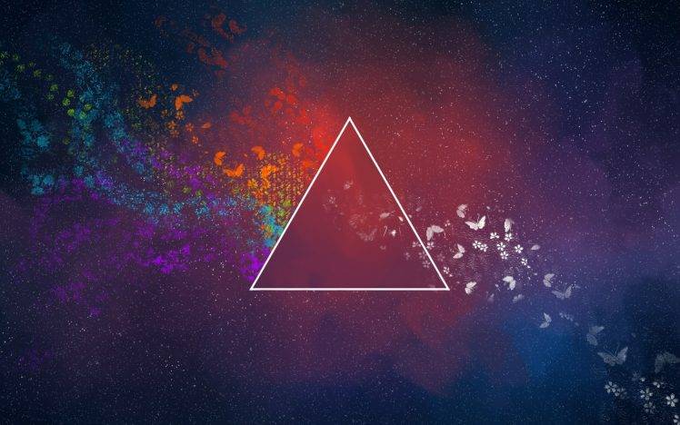 minimalism, Colorful, Triangle, Abstract, Butterfly, Pink Floyd, Dark Side Of The Moon HD Wallpaper Desktop Background