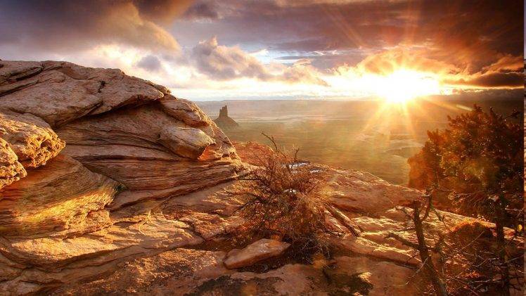 landscape, Rock, Sun Rays HD Wallpaper Desktop Background