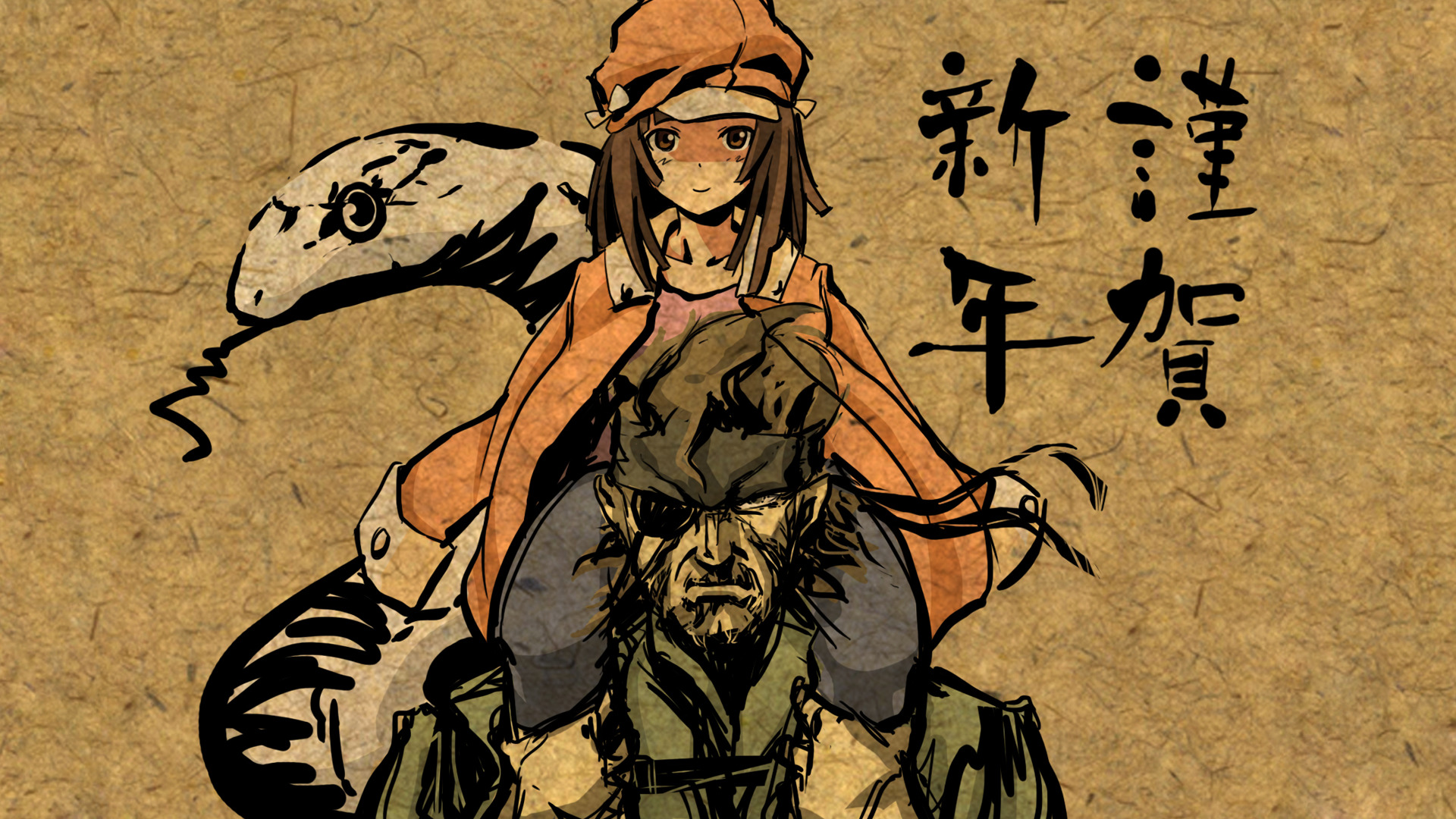 Metal Gear Solid, Monogatari Series, Snake, Sengoku Nadeko, Big Boss, Anime Wallpaper