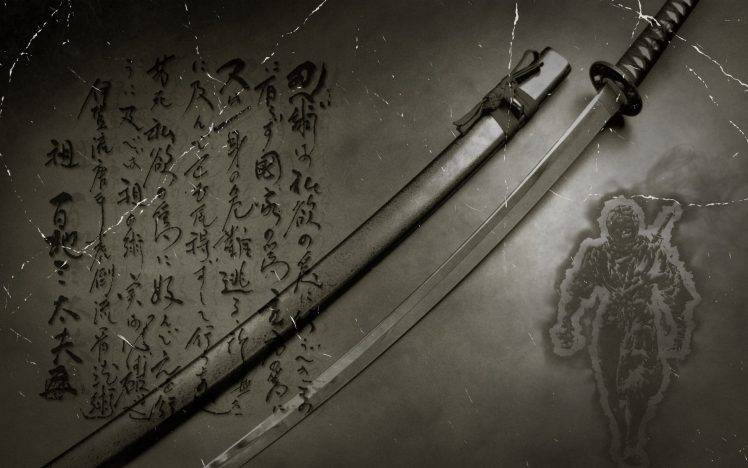 Sword, Anime, Japanese, Digital Art, Katana, Kanji HD Wallpaper Desktop Background