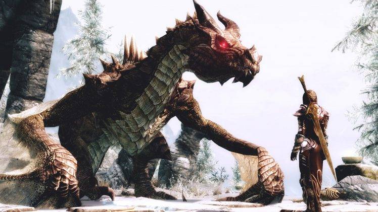 The Elder Scrolls V: Skyrim, Warrior, Dragon, Video Games HD Wallpaper Desktop Background
