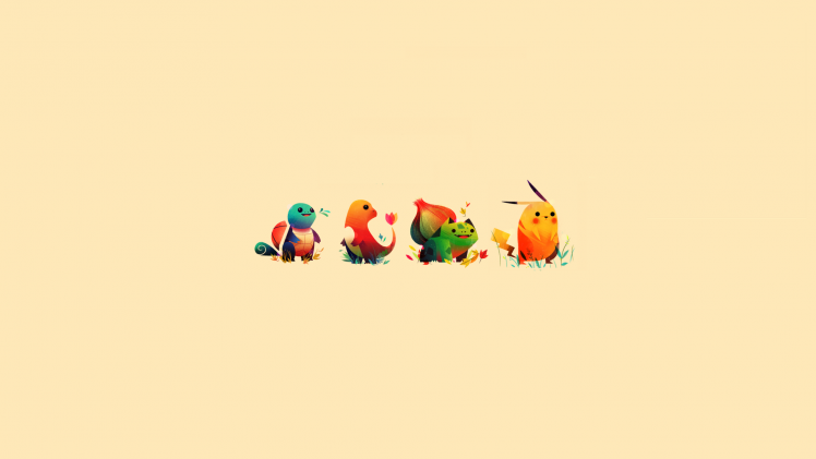 minimalism, Pikachu, Bulbasaur, Charmander, Squirtle, Sketches, Pokemon HD Wallpaper Desktop Background