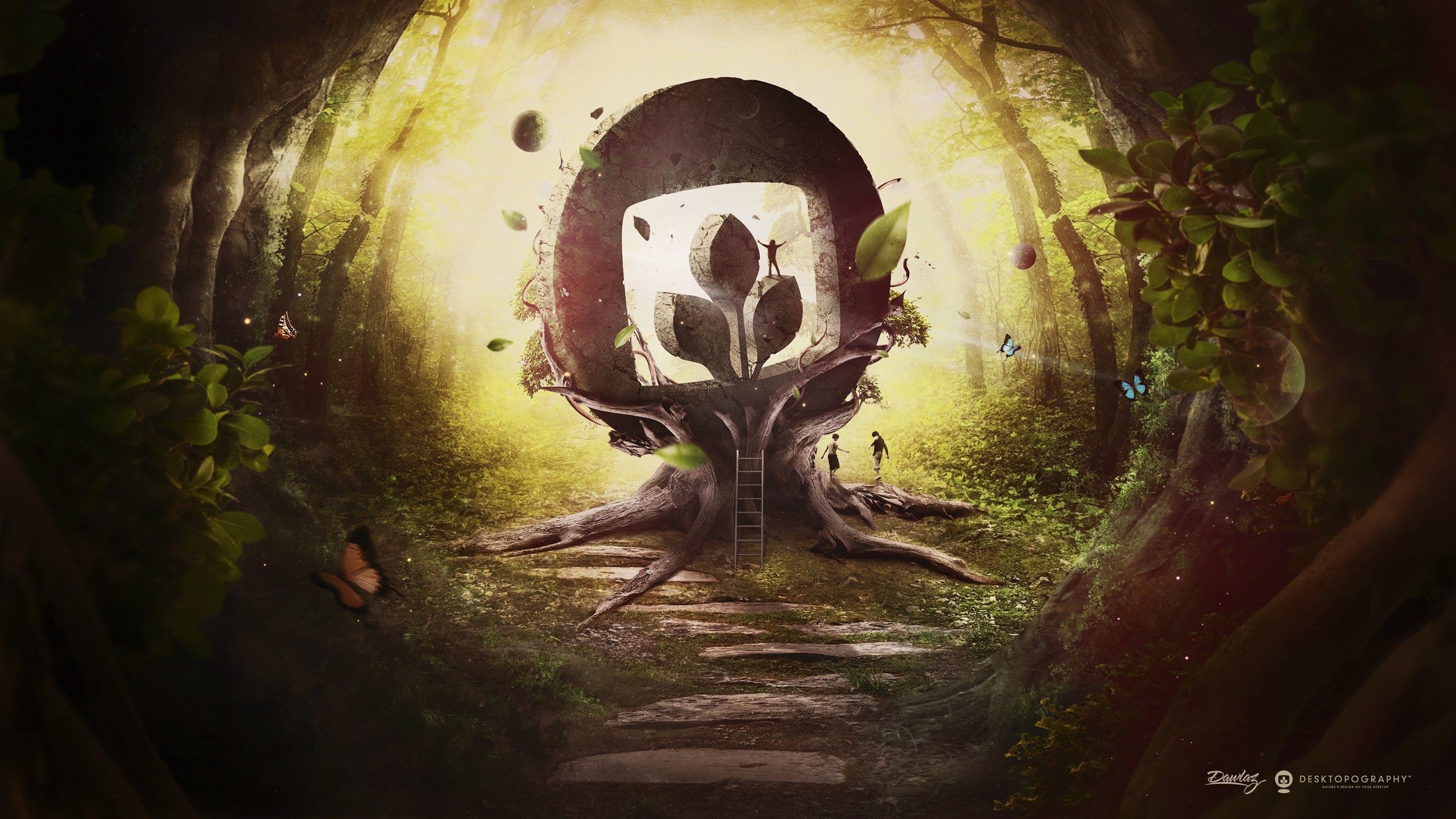 Desktopography, Forest, Cave, Nature, Logo, Digital Art Wallpaper