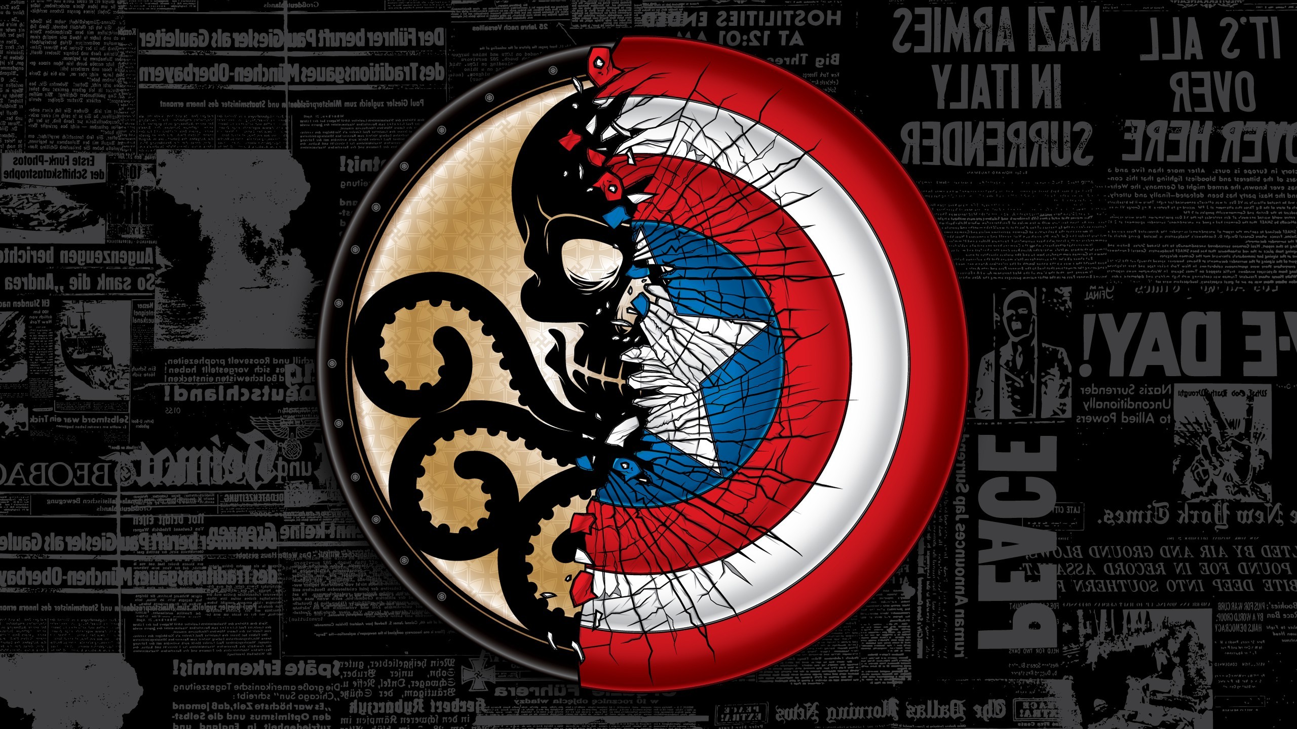 The Avengers, Captain America: The Winter Soldier, Typography, World War II, Newspapers, Cracked, Shields, Hydra (comics) Wallpaper
