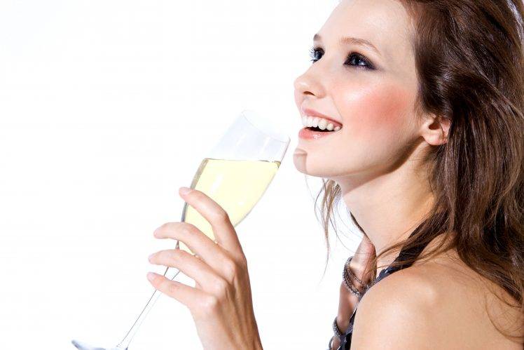brunette, Champagne, Women, Face HD Wallpaper Desktop Background