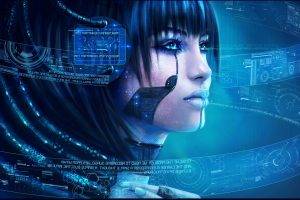 futuristic, Women, Cyberpunk, Digital Art, Blue, MagicnaAnavi