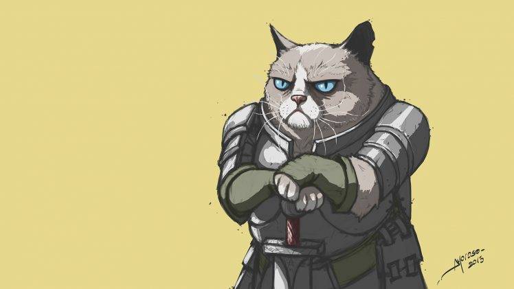 digital Art, Grumpy Cat, Memes, Warrior, Humor HD Wallpaper Desktop Background