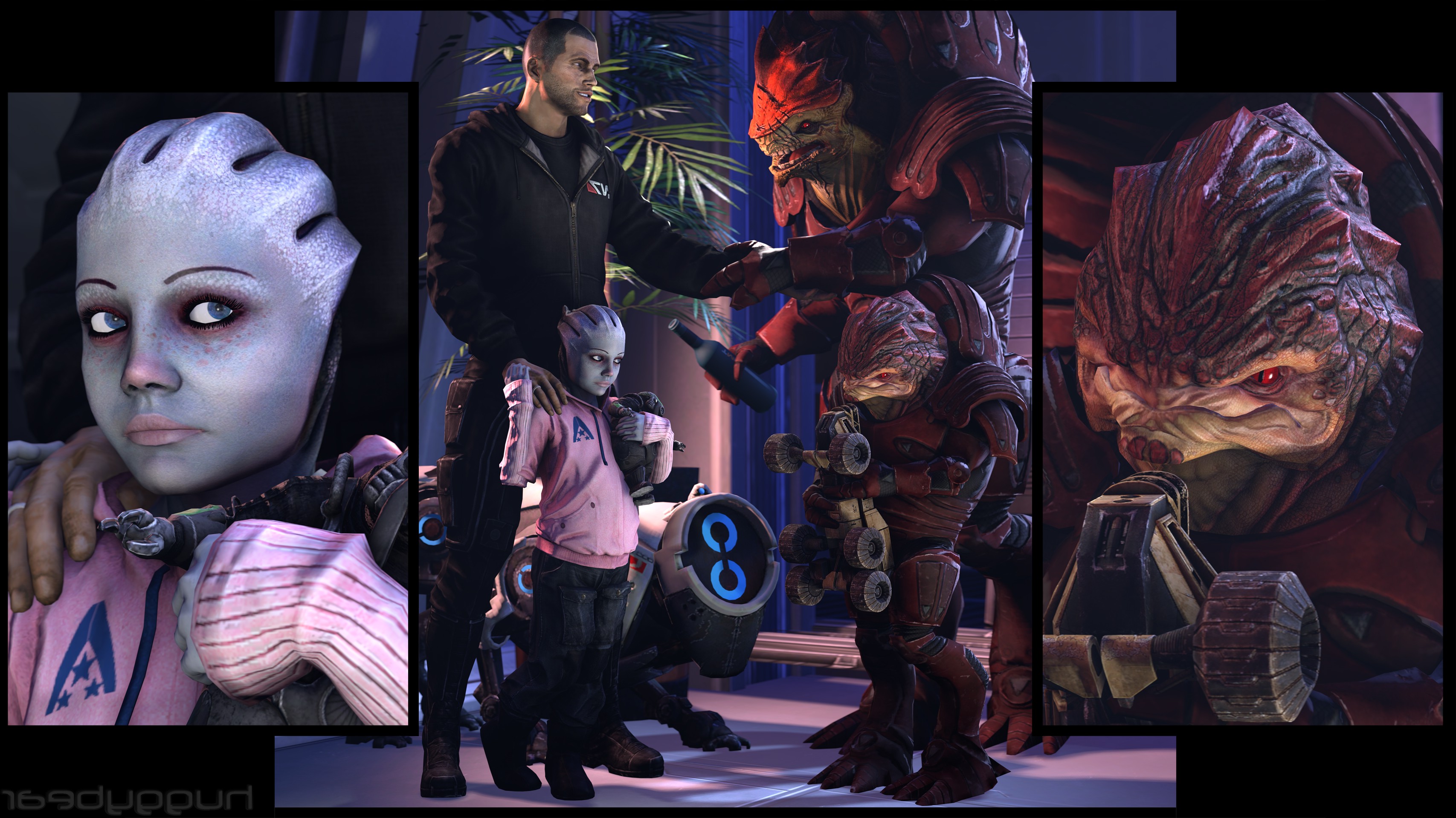 Mass Effect, Asari, Video Games, Krogan, Huggybear Wallpaper