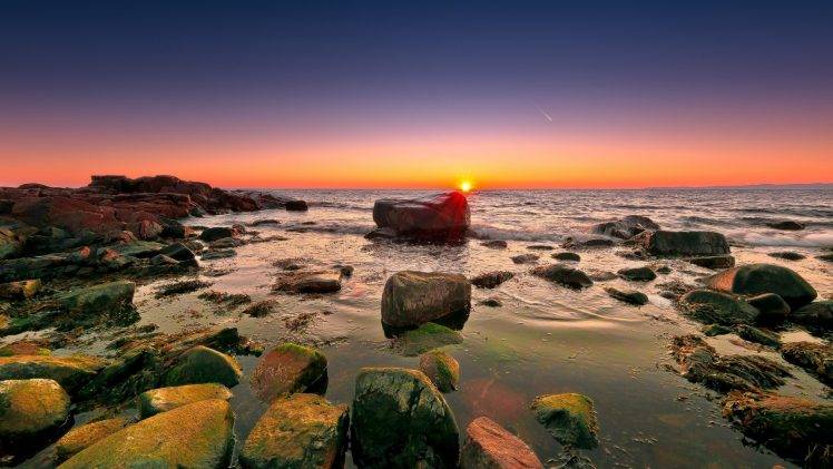 nature, Sunset, Sea, Rock HD Wallpaper Desktop Background
