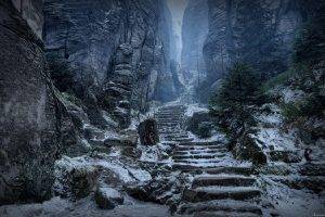 snow, Stairs, The Elder Scrolls V: Skyrim