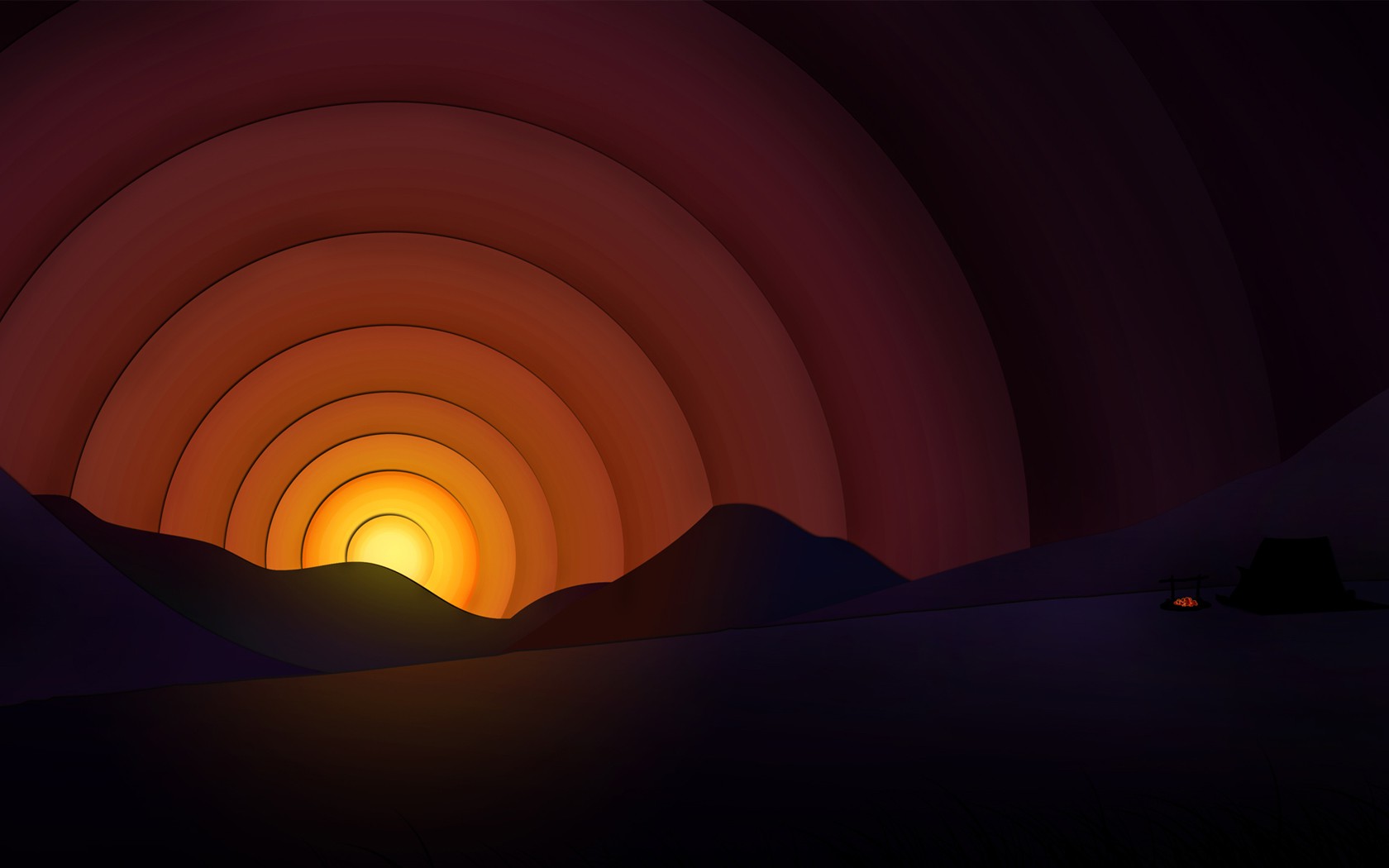 digital Art, Sunset, Mountain Wallpaper