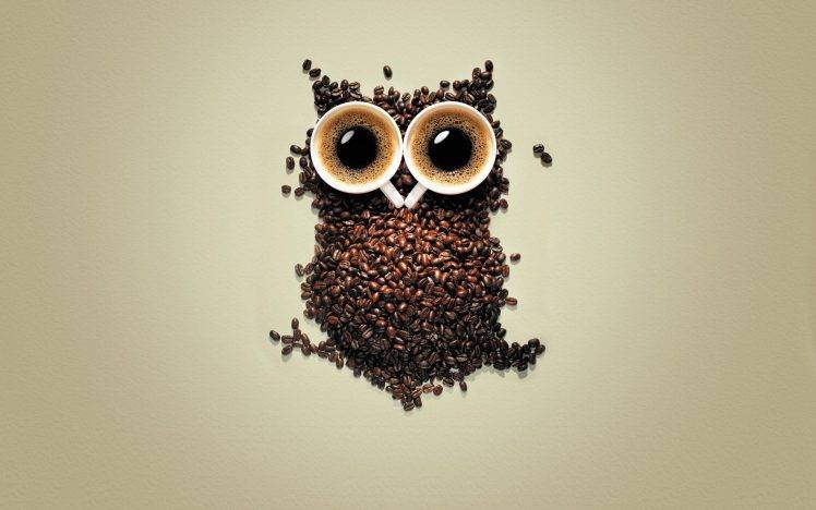owl, Coffee, Coffee Beans, Creativity, Birds, Animals, Simple Background HD Wallpaper Desktop Background