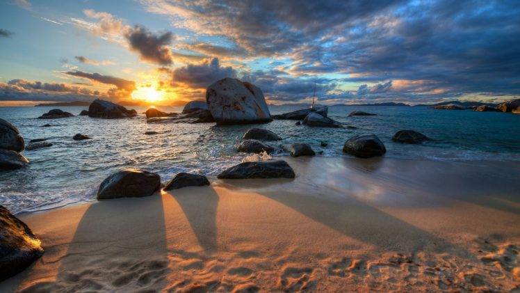nature, Sea, Beach, Sunset, Rock HD Wallpaper Desktop Background