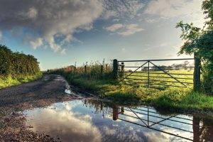 nature, Reflection, Road, Fence, Landscape