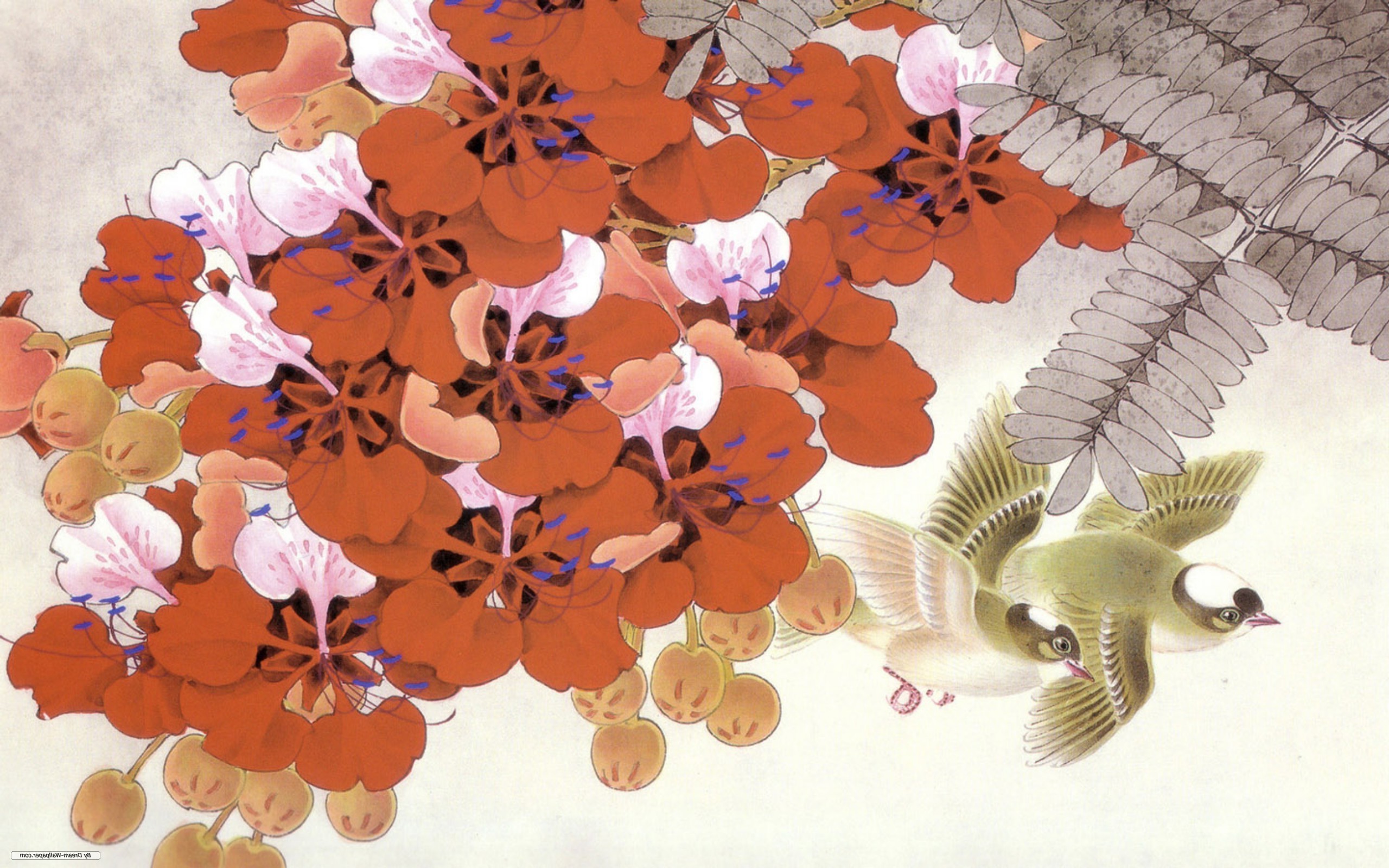 birds, Flowers, Nature Wallpaper