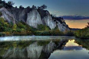 lake, Reflection, Cliff
