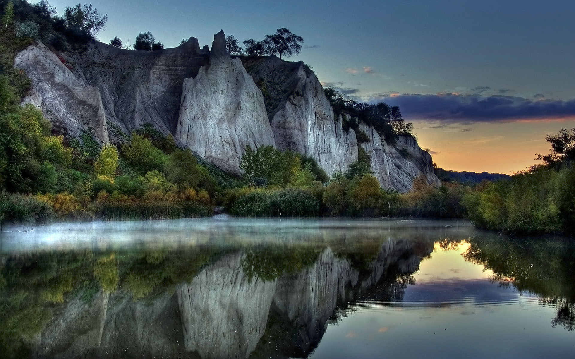 lake, Reflection, Cliff Wallpaper