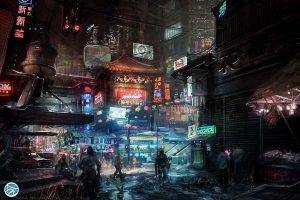 digital Art, Science Fiction, Signs, Cyberpunk, City, Futuristic, Asian Architecture