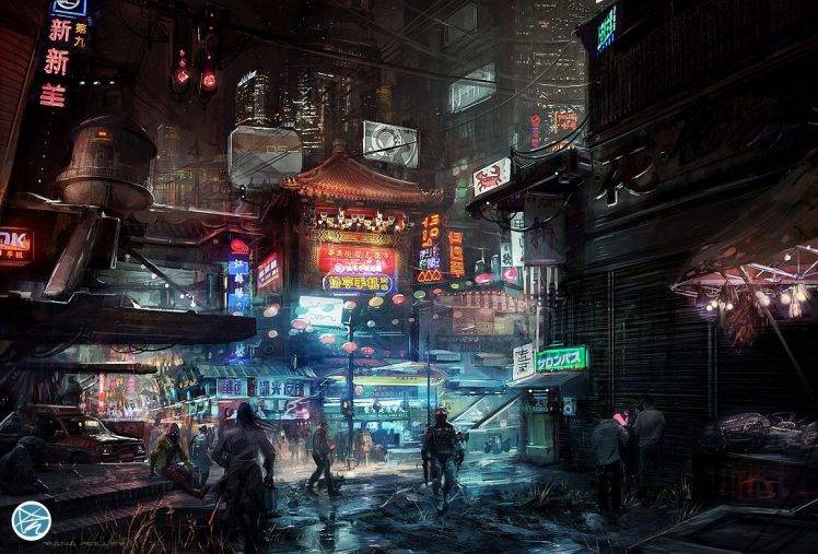 digital Art, Science Fiction, Signs, Cyberpunk, City, Futuristic, Asian Architecture HD Wallpaper Desktop Background