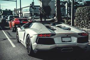 car, Lamborghini, White, Lamborghini Aventador, Red