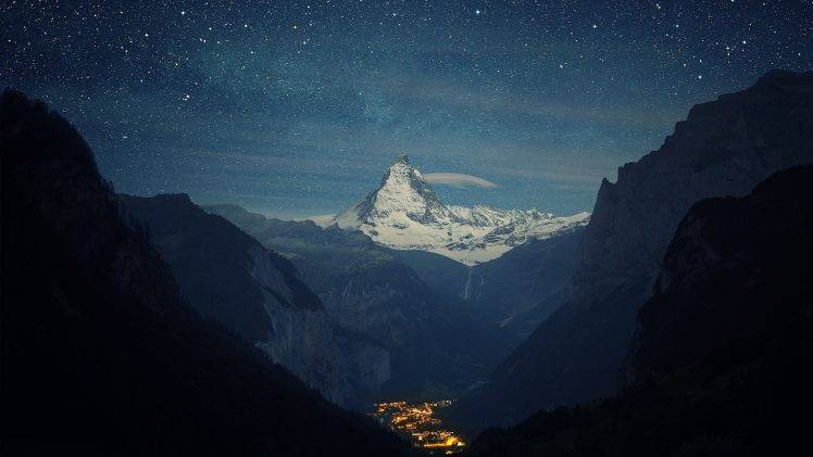 night, Mountain, Switzerland, Sky, Stars, Nature HD Wallpaper Desktop Background