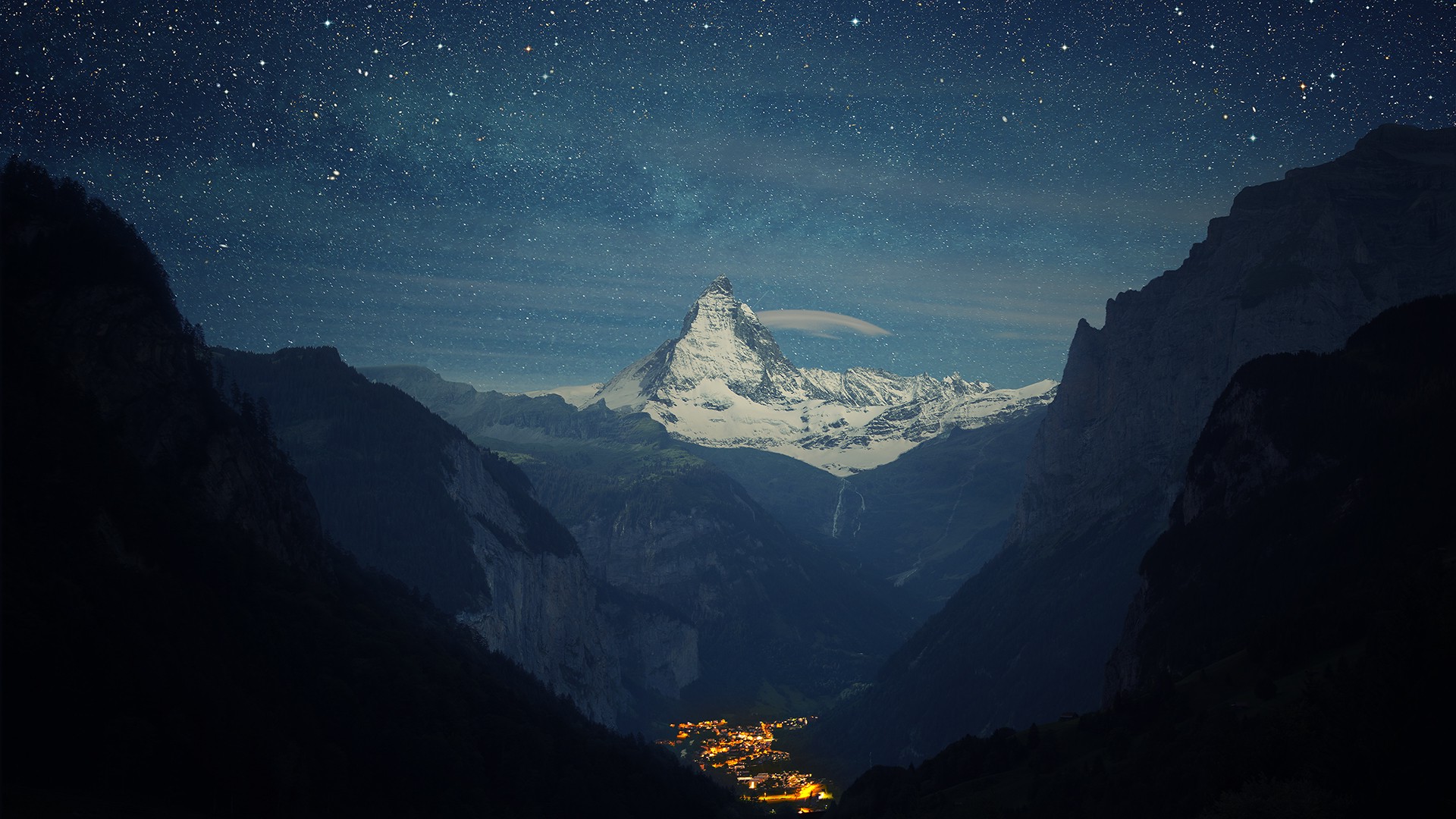 night, Mountain, Switzerland, Sky, Stars, Nature Wallpaper