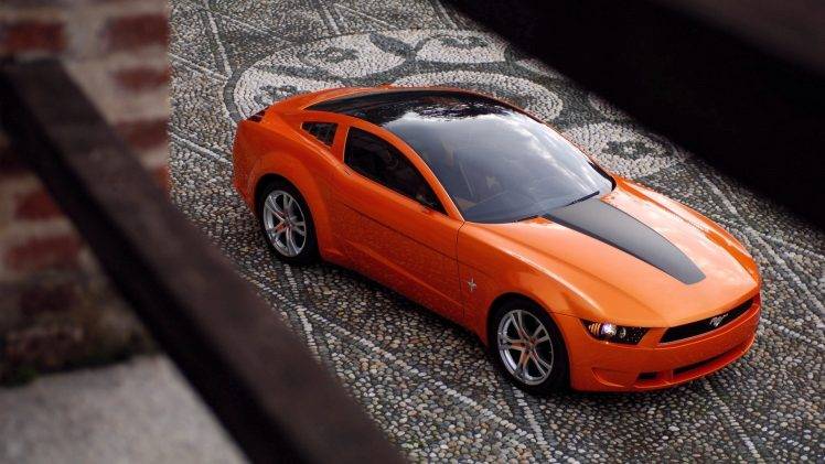 Ford Mustang, Car, Orange, Closeup HD Wallpaper Desktop Background
