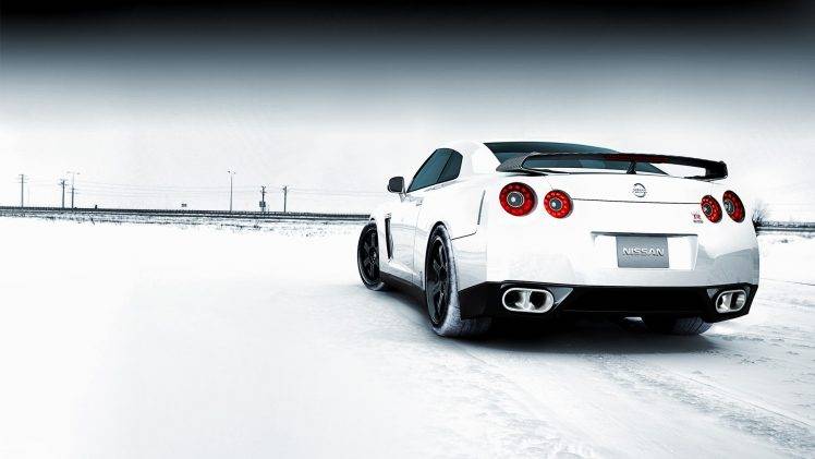 car, Snow, Nissan, Nissan GT R, Supercars, White Cars HD Wallpaper Desktop Background