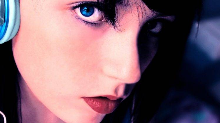closeup, Blue Eyes, Headphones HD Wallpaper Desktop Background