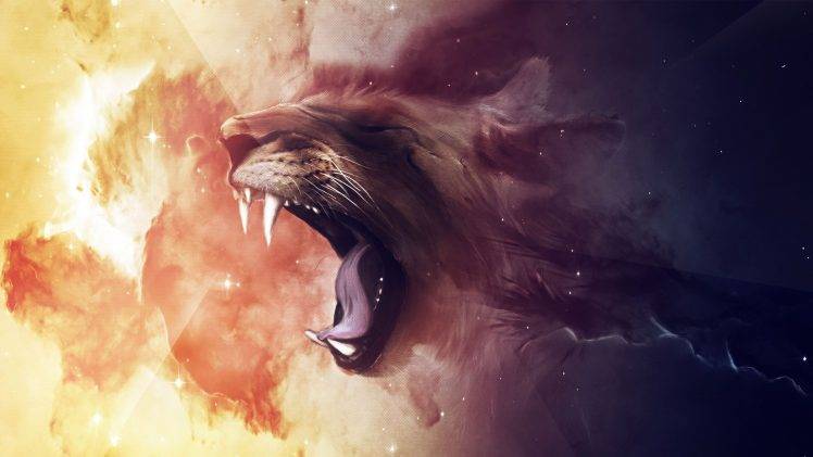 lion, Animals, Artwork, Space HD Wallpaper Desktop Background