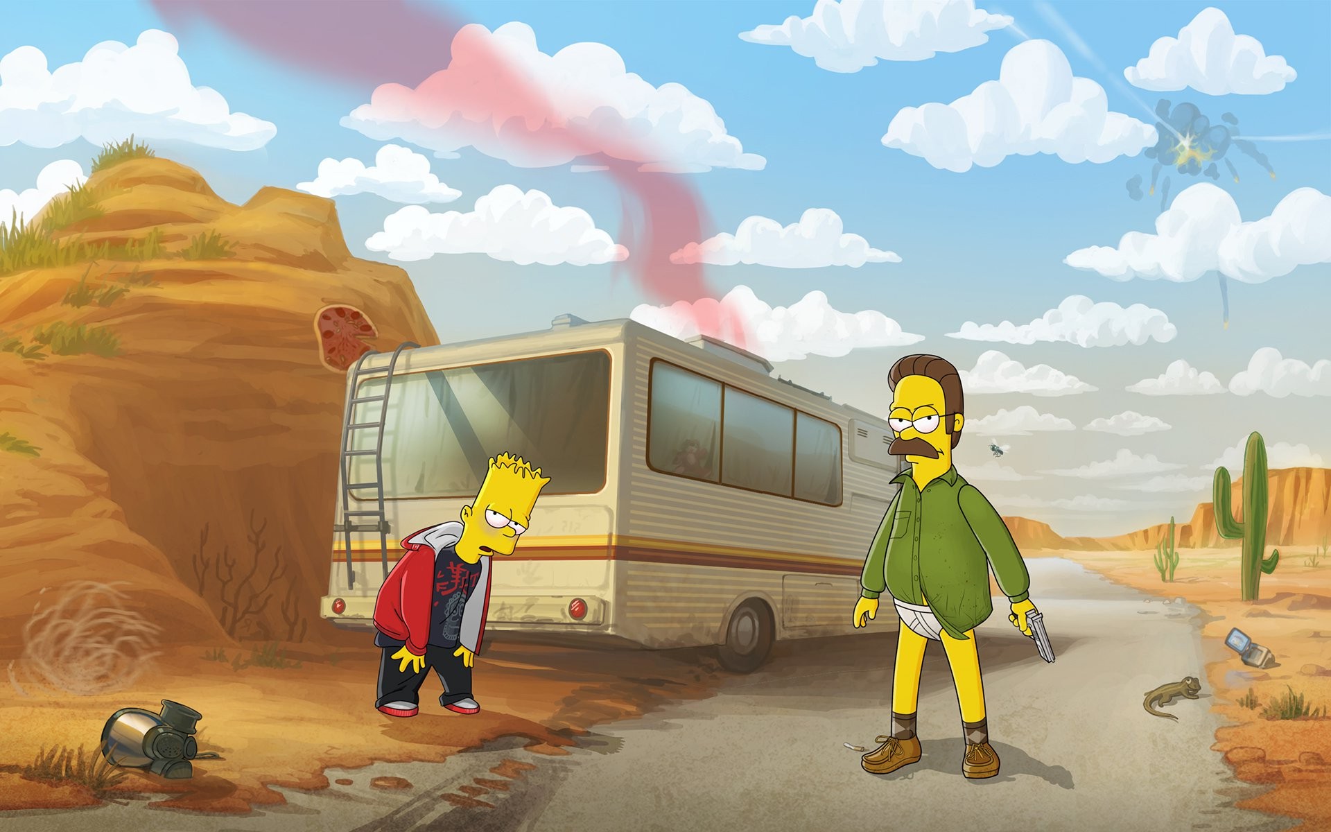 The Simpsons, Breaking Bad, Humor, Ned Flanders, Bart Simpson, Crossover, RV Wallpaper